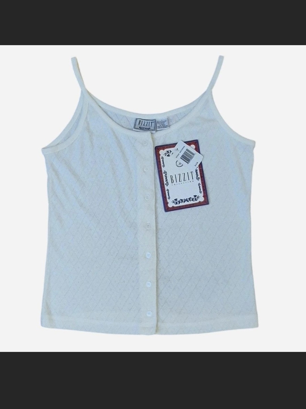 Vintage 90s Bizzit Collection White Pointelle Button Front Cami Tank Top NWT L